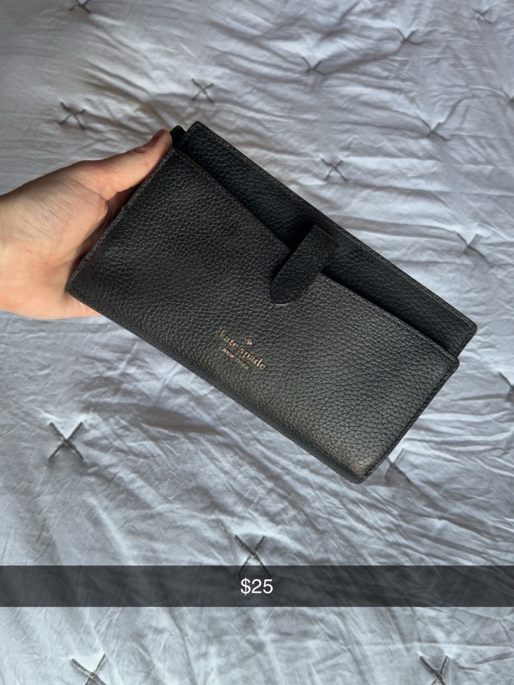 kate spade Black Pebbled Leather Continental Wallet with Gold Logo
